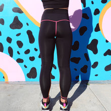 Load image into Gallery viewer, Bold High Waist Leggings- Black w/ Neon Pink and Orange