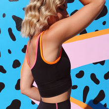 Load image into Gallery viewer, Bold One Shoulder Sports Bra- Black w/ Neon Pink and Orange