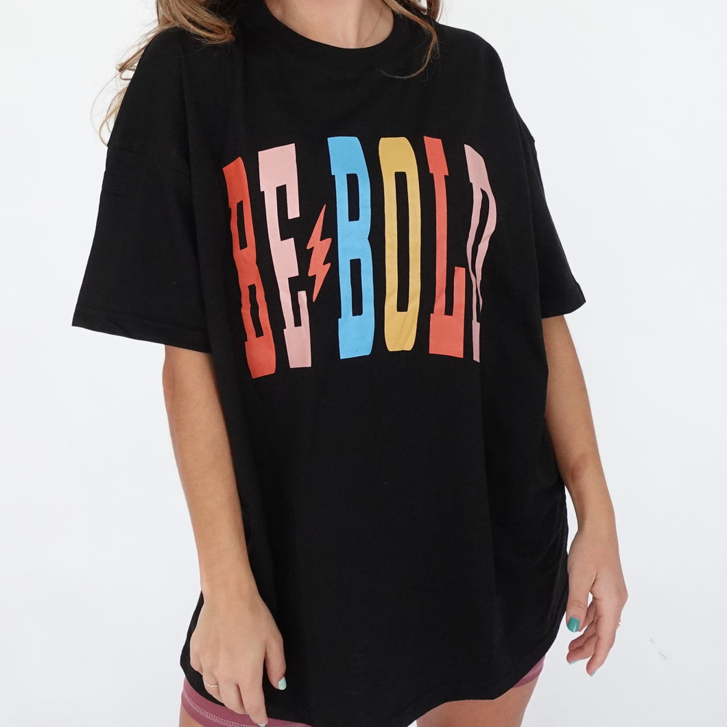 Be Bold Oversized T-Shirt (Black with Rainbow Be Bold)